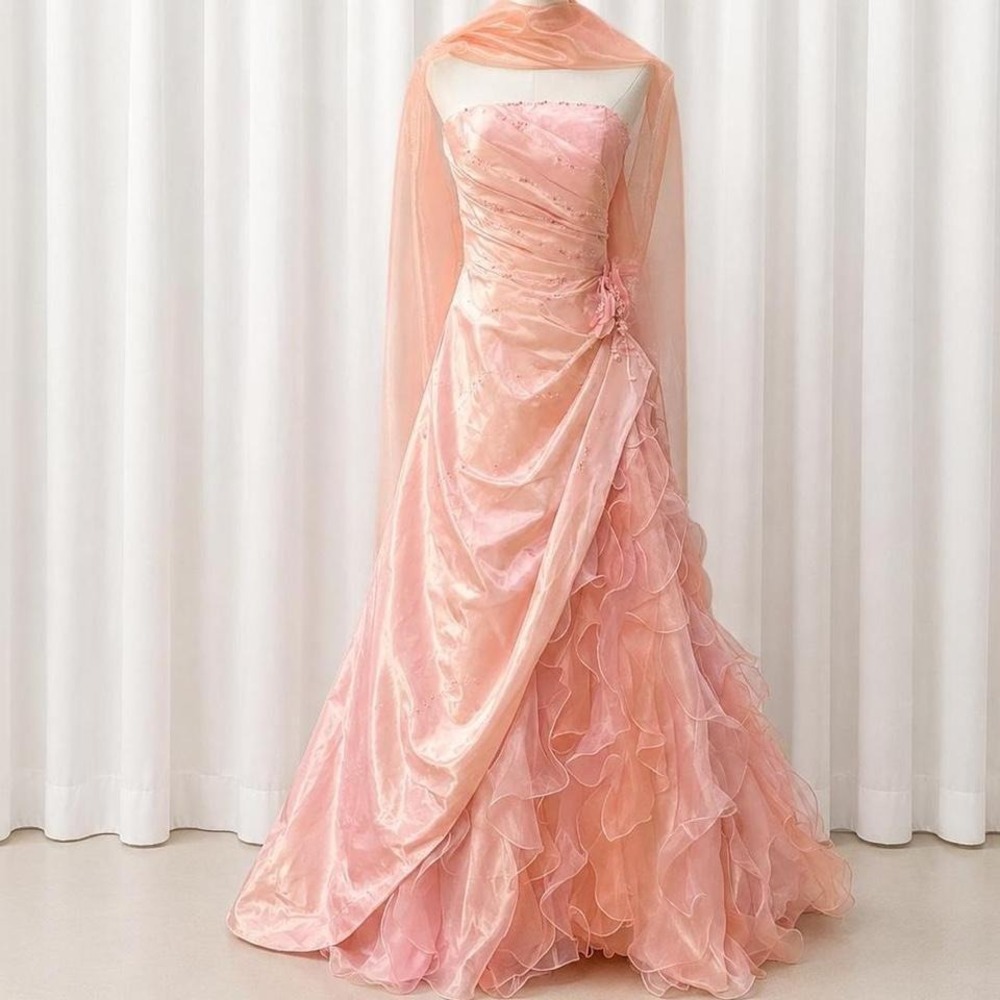 Vintage Y2K Fairycore Pink Princess Prom Dress Lace Up Corset Ruffle Gown